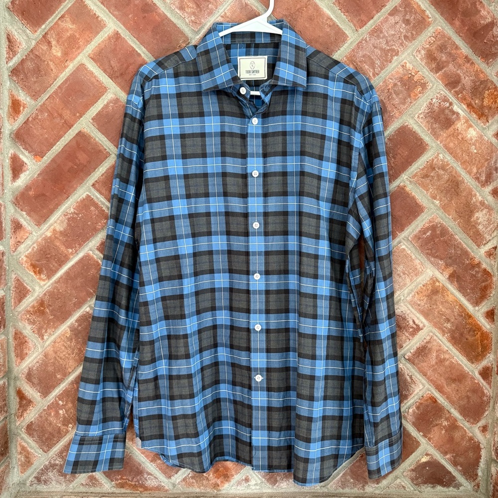 Todd Snyder Men’s Blue Black Plaid Button Up‎ Long Sleeve Shirt 16.5 34/35